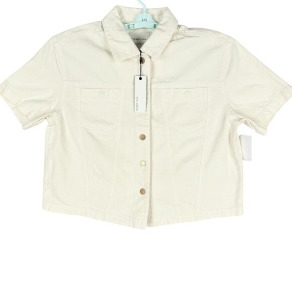 NWT Habitual Women's Short Sleeve Cotton Button-Up Ecru Crop Shirt Jacket Size M - Picture 10 of 10